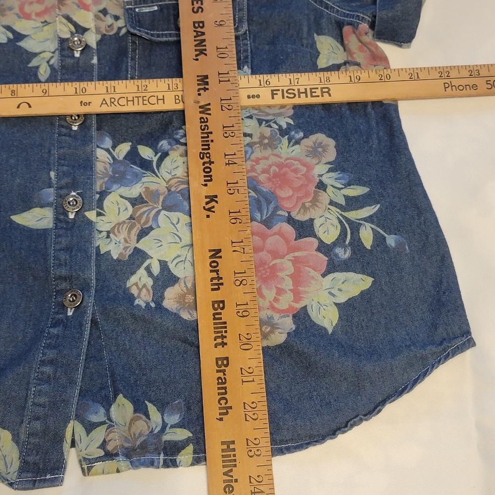VTG Denim Floral Button Up Shirt Short Sleeve Sag Harbor Woman Retro Feminine - Picture 7 of 9
